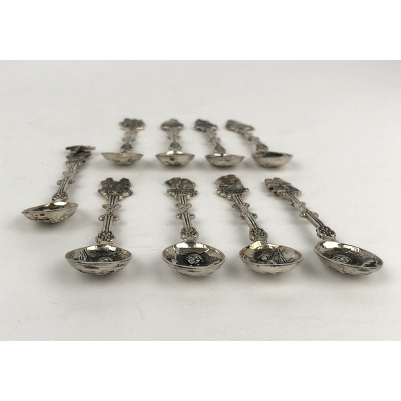 VTG Set of 9 Ornate Demitasse Spoons Figural Repousse Holland S AN 90 - Picture 7 of 9